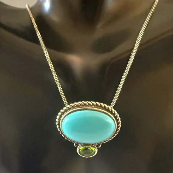 SU Turquoise Peridot Sterling Silver Pendant and Chain BEAUTIFUL 🔥 - Picture 1 of 4
